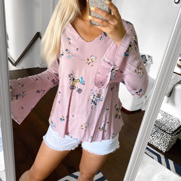 πΈ GEORGE BOHO MUAVE FLORAL BELL SLEEVE BLOUSE! - Picture 4 of 9